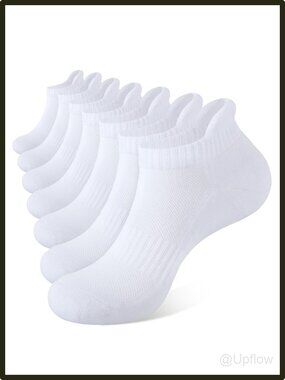 White Unisex Cushioned Ankle Socks 7 Pairs Cotton Athletic Arch Support Mesh Top